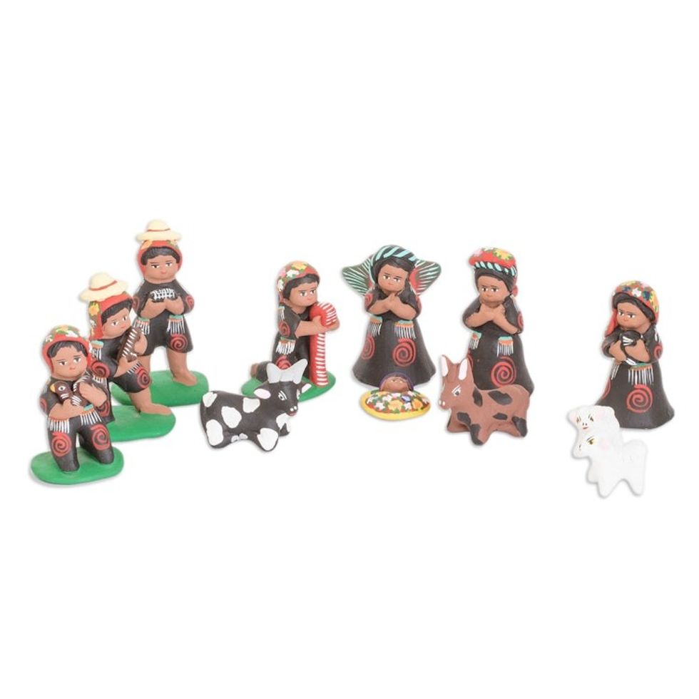 12-Piece Traditional Ceramic Nativity Scene from Guatemala 'Christmas in Totonicapn'