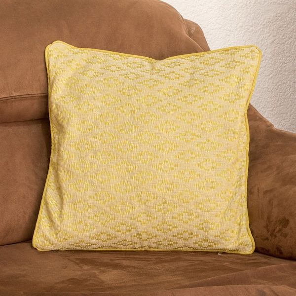 Alternate image for Handwoven Yellow Cotton Cushion Cover with Diamond Pattern Diamond Splendor