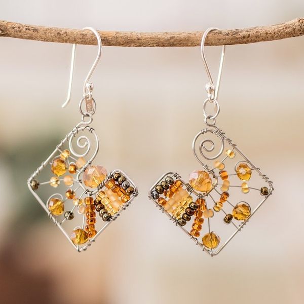 Alternate image for Warm-Toned Crystal and Glass Beaded Dangle Earrings Harmonious Sunny Constellation