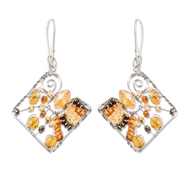 Alternate image for Warm-Toned Crystal and Glass Beaded Dangle Earrings Harmonious Sunny Constellation