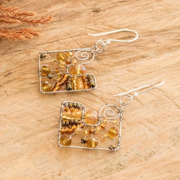 Alternate image for Warm-Toned Crystal and Glass Beaded Dangle Earrings Harmonious Sunny Constellation