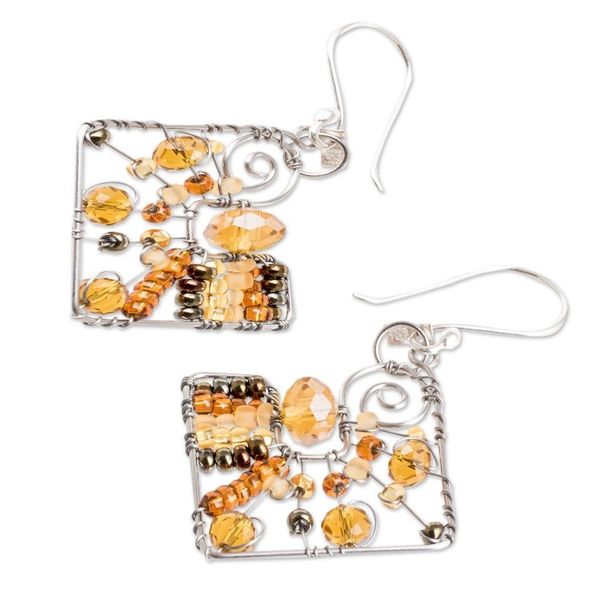 Alternate image for Warm-Toned Crystal and Glass Beaded Dangle Earrings Harmonious Sunny Constellation