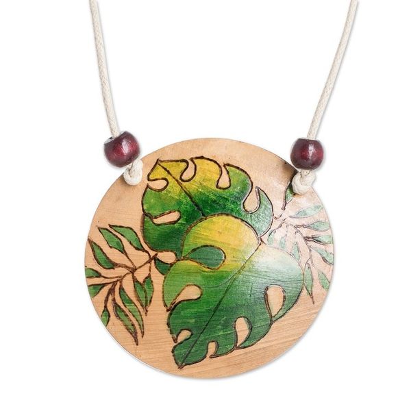 Alternate image for Leafy Hand-Painted Calabash Gourd Pendant Necklace Leafy Spirit