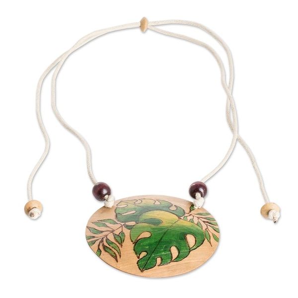 Alternate image for Leafy Hand-Painted Calabash Gourd Pendant Necklace Leafy Spirit