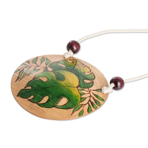 Alternate image for Leafy Hand-Painted Calabash Gourd Pendant Necklace Leafy Spirit