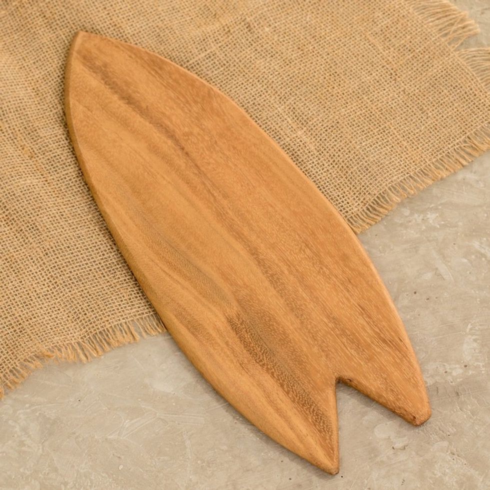 Handcrafted Geometric Conacaste Wood Cheese Board 'Delicious Coasts'