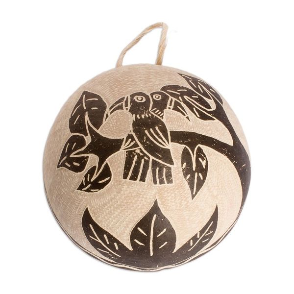 Alternate image for Toucan-Themed Wall Art Hand-Carved in Dried Calabash Gourd Toucan Dream