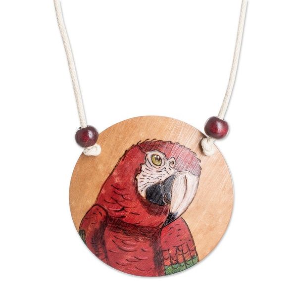 Alternate image for Hand-Painted Calabash Gourd Red Macaw Pendant Necklace Loyalty Portrayal