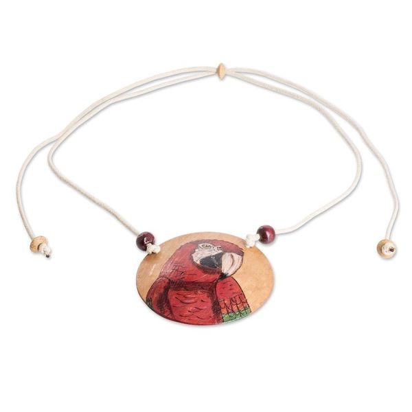 Alternate image for Hand-Painted Calabash Gourd Red Macaw Pendant Necklace Loyalty Portrayal