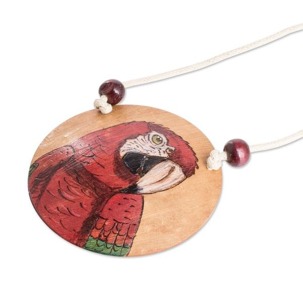 Alternate image for Hand-Painted Calabash Gourd Red Macaw Pendant Necklace Loyalty Portrayal