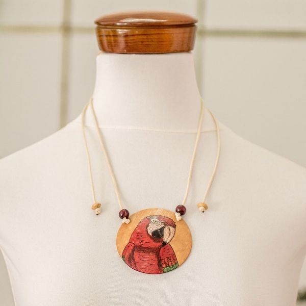 Alternate image for Hand-Painted Calabash Gourd Red Macaw Pendant Necklace Loyalty Portrayal