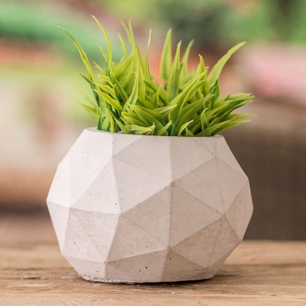 Handcrafted Geometric Cement Flower Pot from El Salvador 'Geometric Spaces'