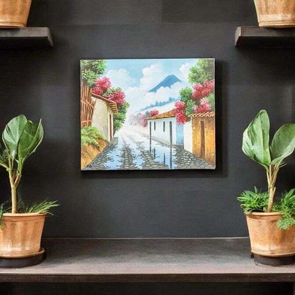 Alternate image for Impressionist Oil Painting of Street in A Guatemalan Town Street in Zunil