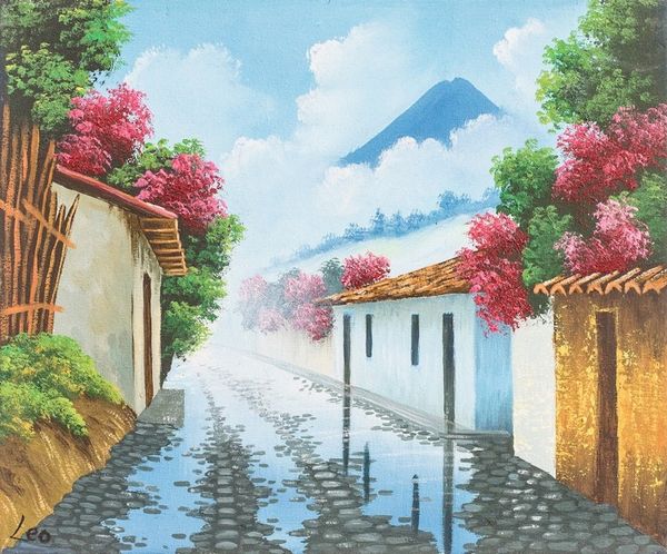 Alternate image for Impressionist Oil Painting of Street in A Guatemalan Town Street in Zunil