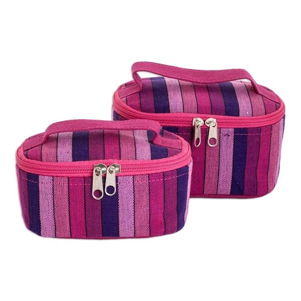 Alternate image for Set of 2 Magenta and Purple Striped Cotton Cosmetic Bags Magenta Styles
