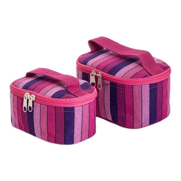 Alternate image for Set of 2 Magenta and Purple Striped Cotton Cosmetic Bags Magenta Styles