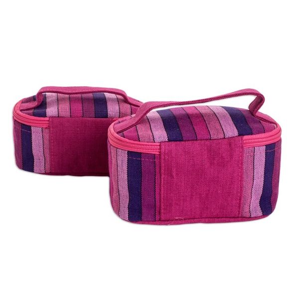 Alternate image for Set of 2 Magenta and Purple Striped Cotton Cosmetic Bags Magenta Styles