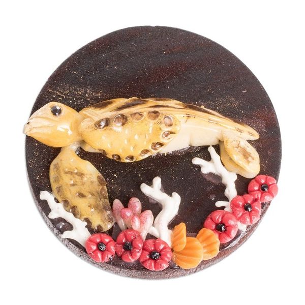 Alternate image for Handmade Painted Pinewood and Cold Porcelain Turtle Magnet The Tropical Turtle