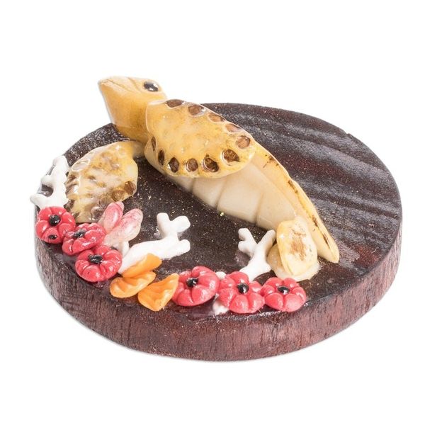 Alternate image for Handmade Painted Pinewood and Cold Porcelain Turtle Magnet The Tropical Turtle