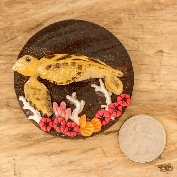 Alternate image for Handmade Painted Pinewood and Cold Porcelain Turtle Magnet The Tropical Turtle