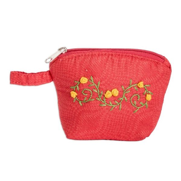 Alternate image for Embroidered Floral Poppy Cotton Coin Purse with Zipper Poppy Beauty