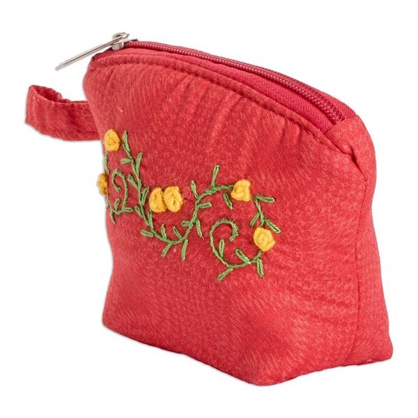 Alternate image for Embroidered Floral Poppy Cotton Coin Purse with Zipper Poppy Beauty