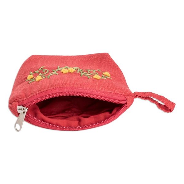 Alternate image for Embroidered Floral Poppy Cotton Coin Purse with Zipper Poppy Beauty