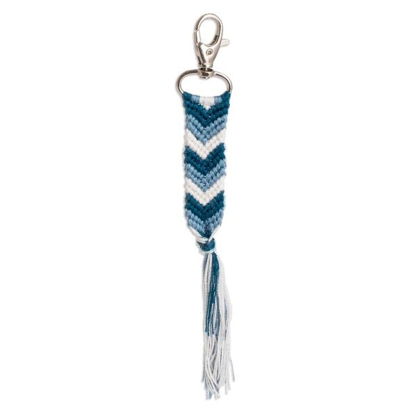 Alternate image for Blue White Macrame Keychain Bag Charm with Chevron Motif Silhouettes in the Sea