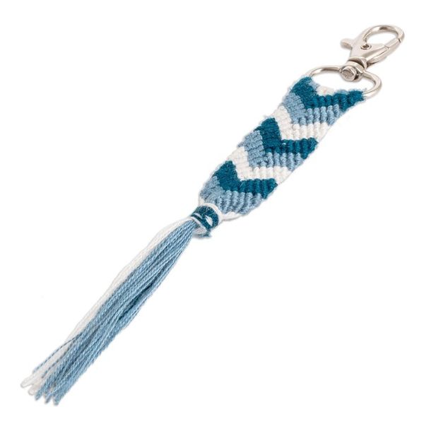 Alternate image for Blue White Macrame Keychain Bag Charm with Chevron Motif Silhouettes in the Sea
