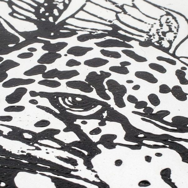 Alternate image for Handcrafted Expressionist Woodcut Print of a Winged Wild Cat Jaguar
