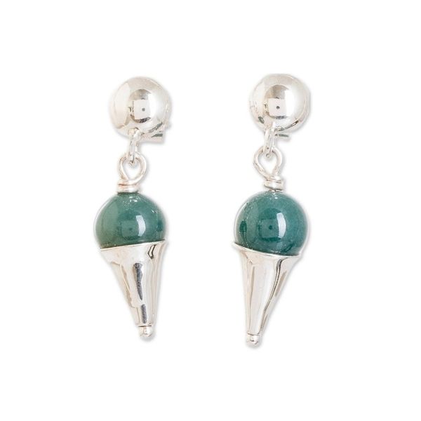 Alternate image for Modern Cone-Shaped Natural Dark Green Jade Dangle Earrings Silhouettes of Harmony