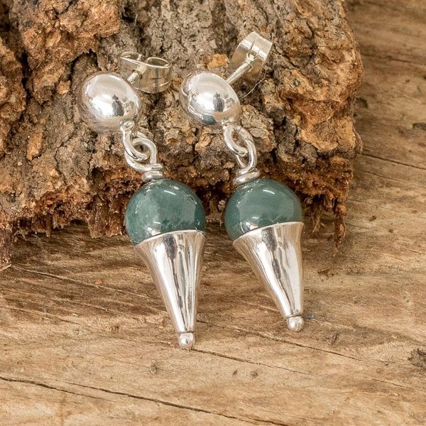Alternate image for Modern Cone-Shaped Natural Dark Green Jade Dangle Earrings Silhouettes of Harmony