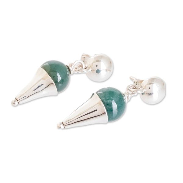 Alternate image for Modern Cone-Shaped Natural Dark Green Jade Dangle Earrings Silhouettes of Harmony