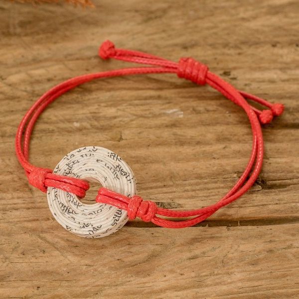 Alternate image for Handmade Recycled Paper Pendant Bracelet with Red Cord Crimson Constellation