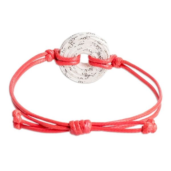 Alternate image for Handmade Recycled Paper Pendant Bracelet with Red Cord Crimson Constellation