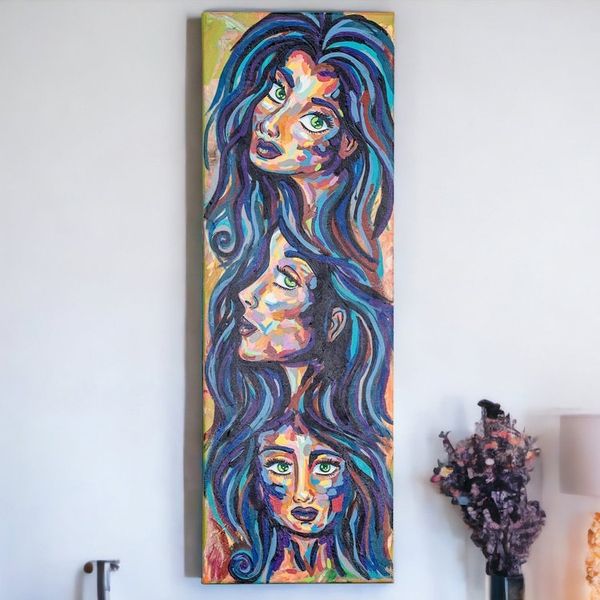Alternate image for Signed Stretched Expressionist Acrylic Painting of Women Free and Authentic Women