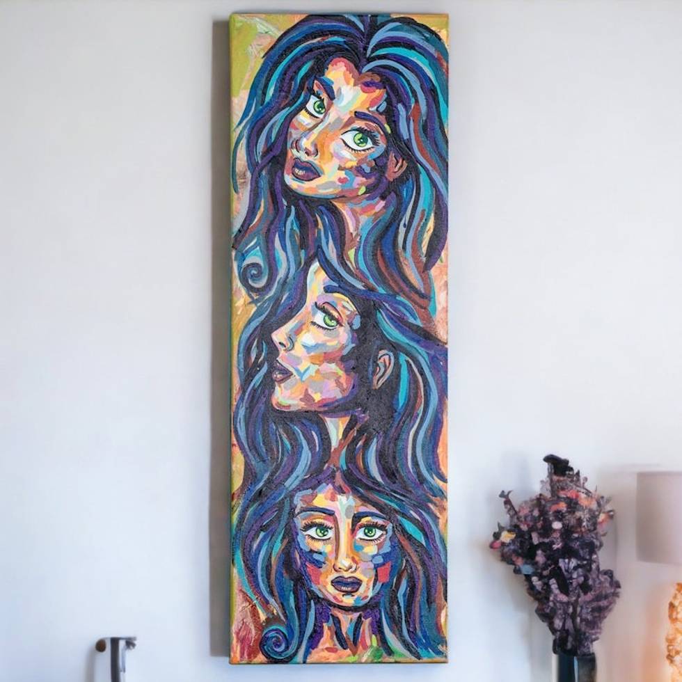 Signed Stretched Expressionist Acrylic Painting of Women 'Free and Authentic Women'