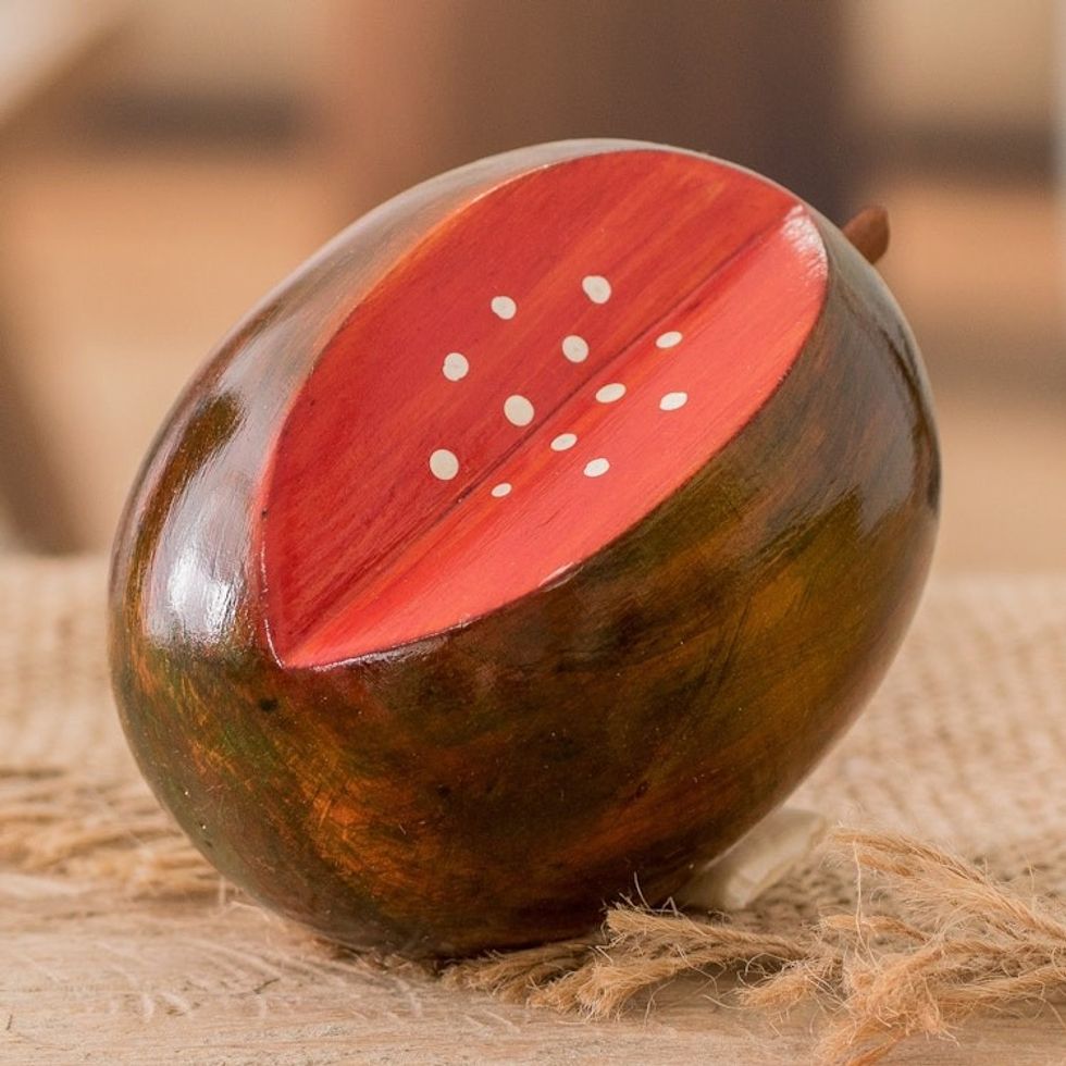 Wood Cantaloupe Figurine Hand-Carved Painted in Guatemala 'Guatemalan Cantaloupe'