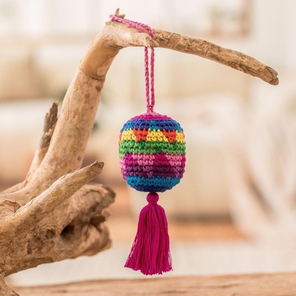 Traditional Knit Cotton Hacky Sack Ornament in Vibrant Hues 'Oneiric Fun'