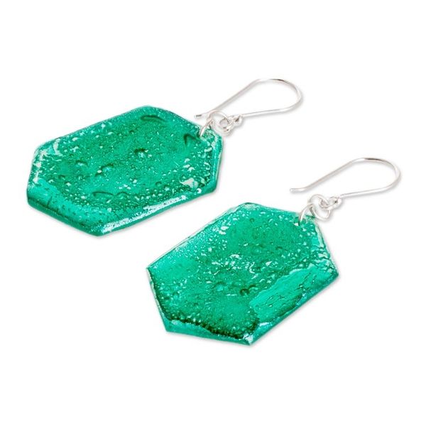 Alternate image for Handcrafted Geometric Dark Green Recycled CD Dangle Earrings Geometric Self