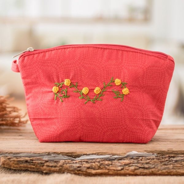 Alternate image for Embroidered Floral Poppy Cotton Cosmetic Bag with Zipper Poppy Beauty