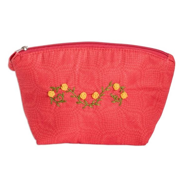 Alternate image for Embroidered Floral Poppy Cotton Cosmetic Bag with Zipper Poppy Beauty