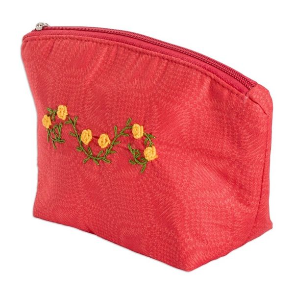 Alternate image for Embroidered Floral Poppy Cotton Cosmetic Bag with Zipper Poppy Beauty
