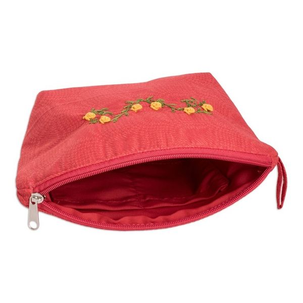 Alternate image for Embroidered Floral Poppy Cotton Cosmetic Bag with Zipper Poppy Beauty
