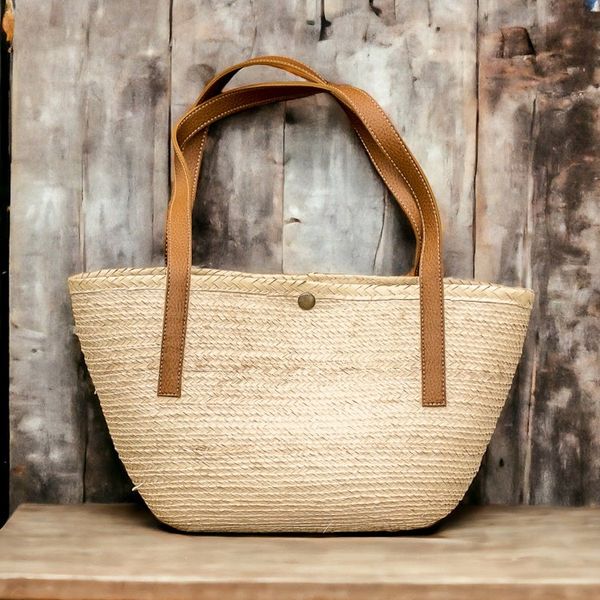 Alternate image for Handmade Natural Fiber Shoulder Bag with Faux Leather Straps Sun Sea