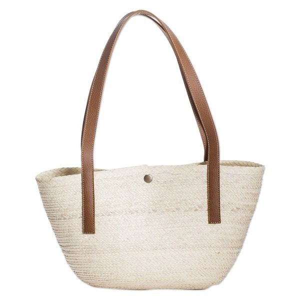 Alternate image for Handmade Natural Fiber Shoulder Bag with Faux Leather Straps Sun Sea