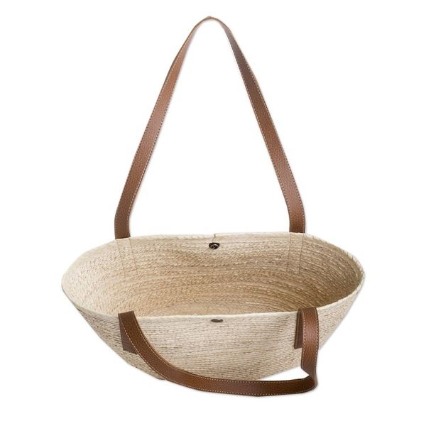 Alternate image for Handmade Natural Fiber Shoulder Bag with Faux Leather Straps Sun Sea