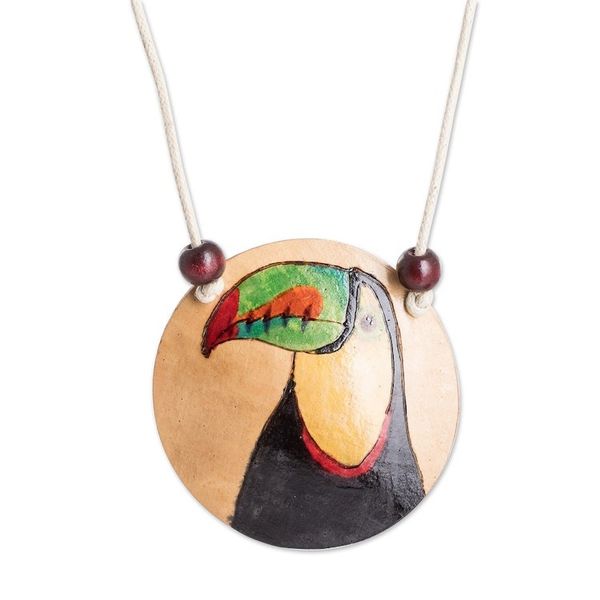 Alternate image for Hand-Painted Calabash Gourd Toucan Pendant Necklace Magic Portrayal