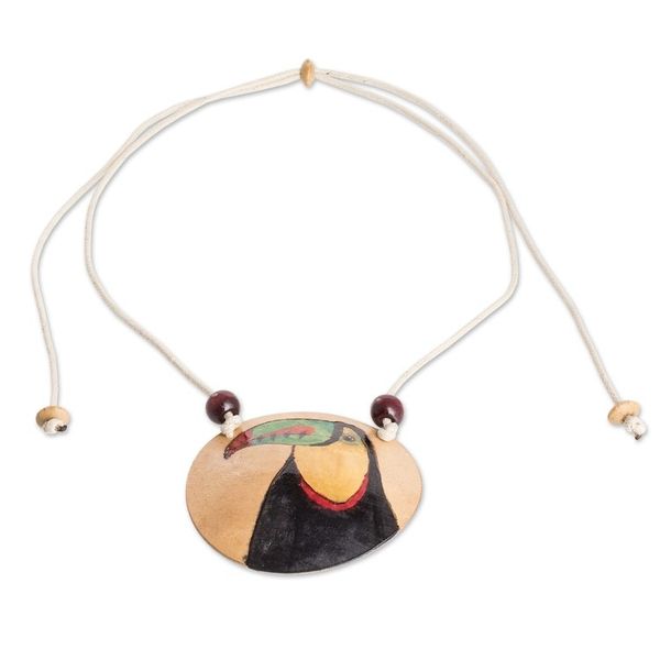 Alternate image for Hand-Painted Calabash Gourd Toucan Pendant Necklace Magic Portrayal