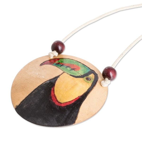 Alternate image for Hand-Painted Calabash Gourd Toucan Pendant Necklace Magic Portrayal